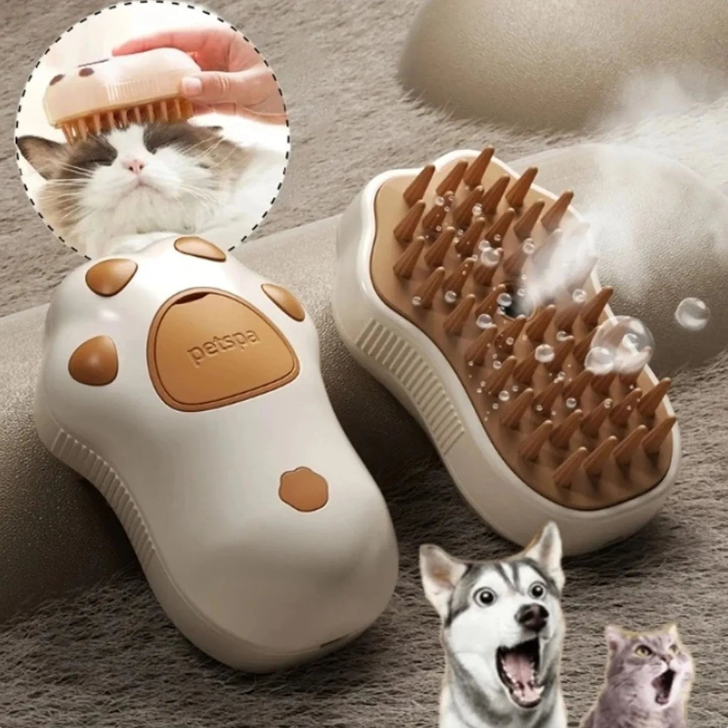 Pet Brush and Steam with Eletric Spray for Cats and Dogs